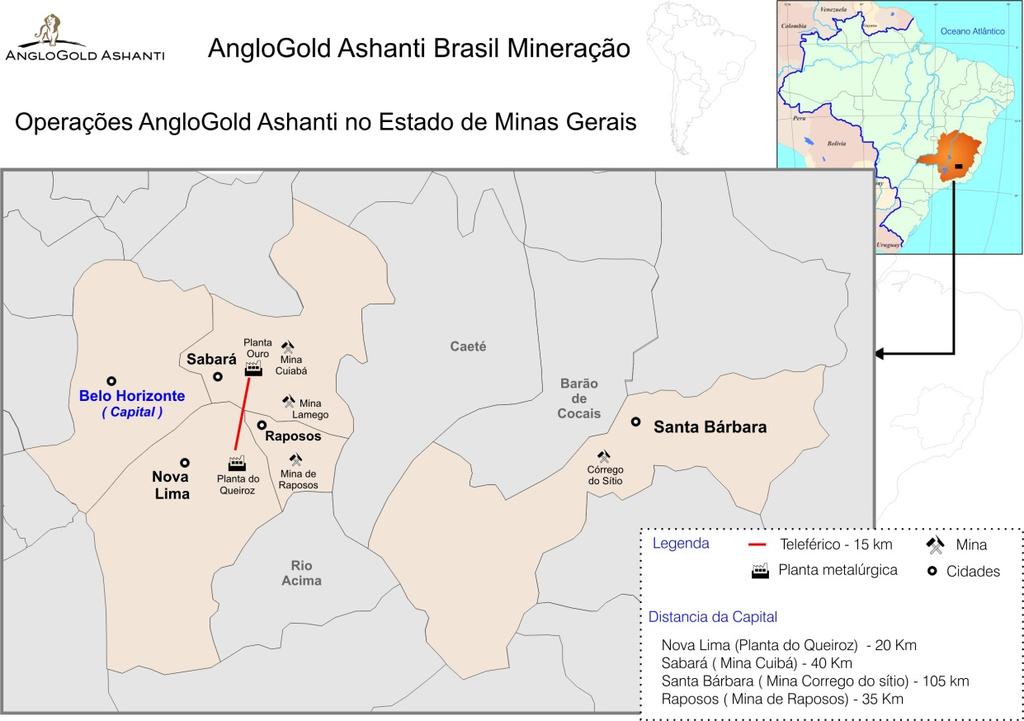 Introdução - Localização A mina subterrânea de Cuiabá está localizada a aproximadamente 40Km da cidade de Belo