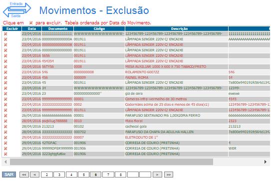 Acessando a exclusão, será exibida a listagem de todos os