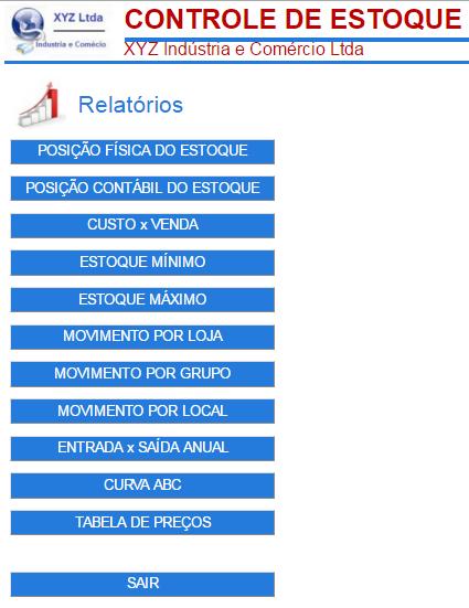 Relatórios Posição Física do Estoque: Use esta opção para exibir a totalização dos lançamentos, durante o ano selecionado.