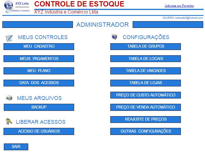 Administrador Meu Cadastro: Para efetuar alterações no Logotipo, Dados cadastrais do usuário e Alteração de Senha.