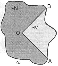 O semi-plano de origem r que contém o ponto M pode ser chamado semi-plano (rm); o outro é o semiplano (rn). Dizemos que o ponto M é interior ao semi-plano (rm).