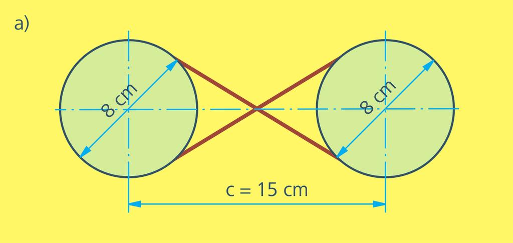 Por que os eixos são denominados como os principais elementos de transmissão? 10. Calcule o comprimento das correias abaixo. Figura 4.