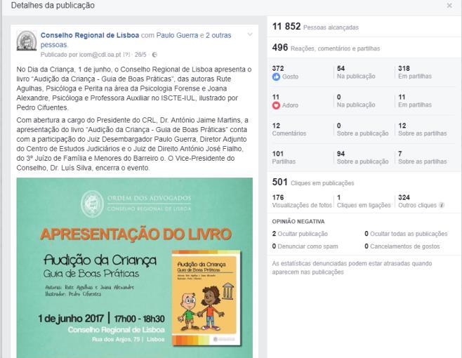 10982 pessoas viram a publicação sobre o Estatuto da Ordem dos Advogados (formato e-book), editado pelo CRL no dia 11 de novembro na página do Facebook e a publicação obteve 432 gostos,, foi