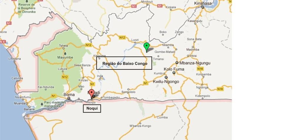 Imagem 4 Mapa destacando a região do Baixo Congo, Noqui e os rios M Bridge e Loge Formado em 1967 com aproximadamente 200 integrantes, o grupo Kami não teve a mesma sorte do seu predecessor.