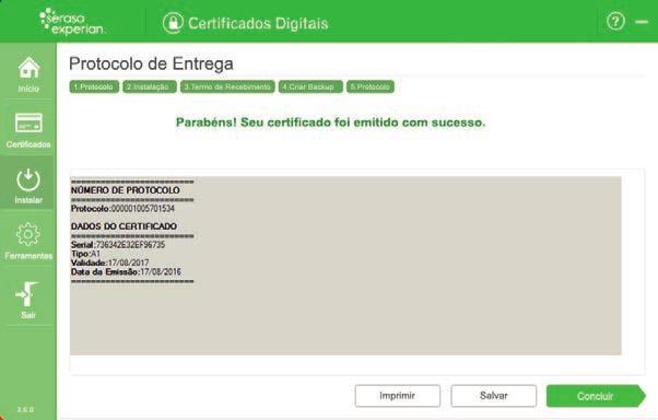 Manual do Assistente do Certificado Digital 20 Pronto! O backup do seu certificado foi efetuado com sucesso. Clique no botão OK para prosseguir.