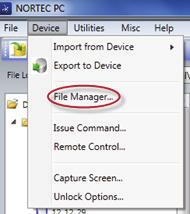 Pode-se usar o File Manager (Gerenciador de arquivo) do software NORTEC PC para renomear, excluir e recuperar os arquivos que estão armazenados no