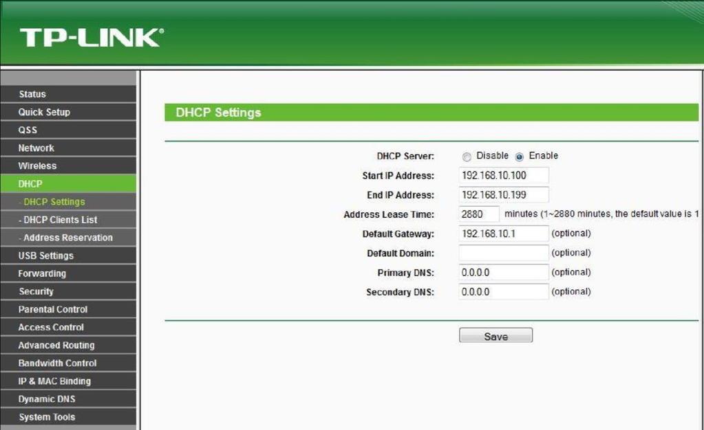 4.2- Exemplo de um Roteador TP-Link: 5- Clicar no botão Guardar.