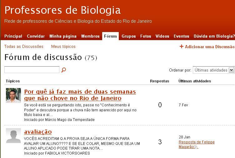 Clique em Fórum na tela inicial, e em seguida clique em Adicionar uma Discussão, no canto superior direito