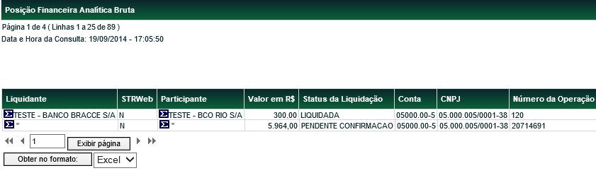 Tela de Relação - Posição Financeira Analítica Bruta (continua) Na tela de relação é mostrado o resultado da busca com as informações financeiras referentes a