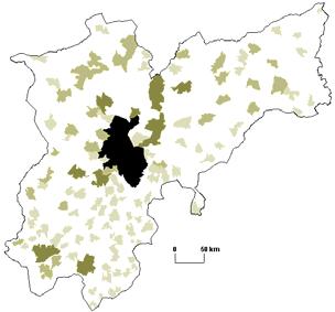 2.2. Densidade populacional Fig. 6. Densidade populacional por freguesia O concelho de Chaves tem uma densidade populacional (em 2001) de 73.2 hab/km 2.