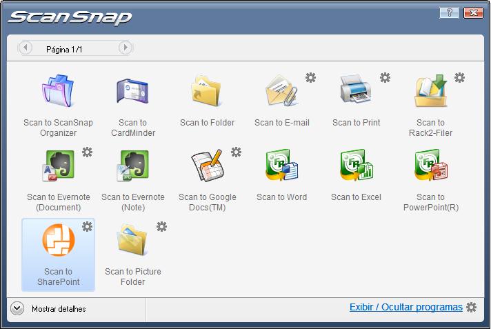 Ações (Windows) 2. Altere as configurações. Para maiores detalhes sobre a janela [Scan to SharePoint - Opções], consulte a Ajuda do ScanSnap Manager. 3.