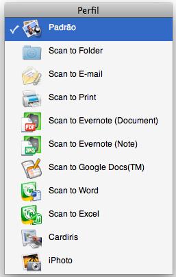 Como efetuar uma digitalização (Mac OS) Menu de perfis 4. Carregue o documento no ScanSnap.