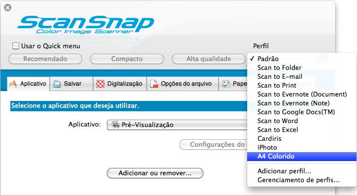 Configurando o ScanSnap Manager (Mac OS) Alterando as configurações dos perfis 1.