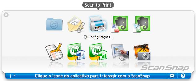 Ações (Mac OS) Operações com o Quick menu ativado Para ativar o Quick menu, a caixa de seleção [Usar o Quick menu] deve estar marcada na janela de configurações do ScanSnap.
