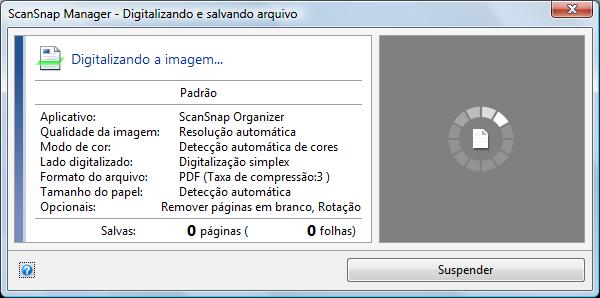 Como efetuar uma digitalização (Windows) A janela [ScanSnap Manager - Digitalizando e salvando arquivo] será exibida.