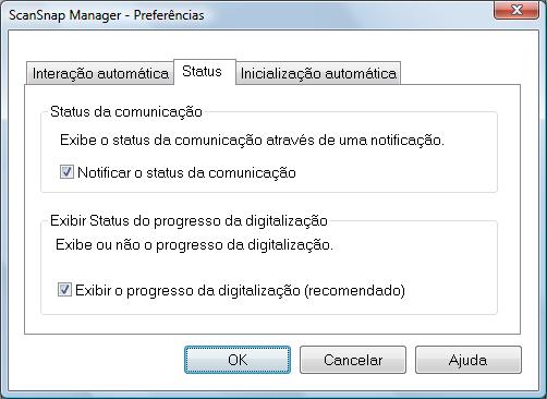 Configurando o ScanSnap Manager (Windows) Ocultando a janela de progresso A janela [ScanSnap Manager - Digitalizando e salvando arquivo] pode ser oculta seguindo os procedimentos abaixo: 1.