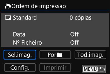 Imprimir Imprimir Especificando as Opções Imprima especificando as opções de impressão. 1 2 3 4 5 6 Carregue em <0>. Selecione [Ord. Impressão]. Aparece o ecrã [Ordem de impressão].