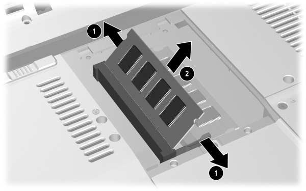 Actualizações e substituições de hardware 8. Remova ou introduza o módulo de memória. Para remover o módulo de memória: a. Afaste os clipes de retenção de cada um dos lados do módulo 1.