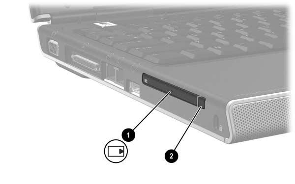 Identificação de componentes Ranhura e botão da placa PC Card Componente Descrição 1 Ranhura da placa PC Card Admite placas PC Card opcionais Tipo I ou Tipo II