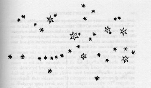 LEGENDA: Desenho das Plêiades, como apresentado no Siderius Nuncius. A olho nu pode-se ver somente 7 dessas estrelas.