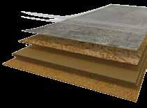 A camada superior incorpora partículas minúsculas como forma de melhorar as suas propriedades de anti-deslizamento, resistência a riscos, desgaste e manchas.