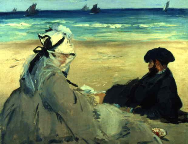 Na Praia, Edouard Manet, 1873 A revolução implementada pela pintura impressionista passou pela renovação das praticas e pelas técnicas de pintar, a começar pela insistência na pintura ao ar livre, na