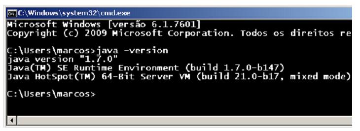 Passo Instalação 4: Verificando JDK a instalação no Windows Java JDK Após a instalação podemos testar novamente para ver se o java está instalado.