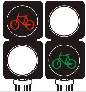 de Regulamentação para Ciclistas Vermelho indica que os ciclistas não podem atravessar; Verde