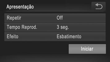 A apresentação iniciará alguns segundos depois de [A carregar imagem...] ser apresentado. Para parar a apresentação, toque no ecrã. As funções de poupança de energia da câmara (pág.