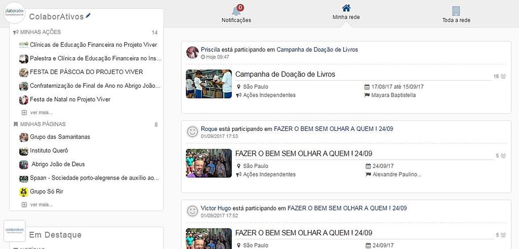 O Painel de Atualizações Após fazer o login na Rede, a principal página de entrada no Portal é o Painel de Atualizações.