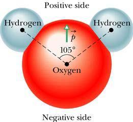 DIPÓLO ELÉTRICO Uma molécula de água é um dipólo elétrico. Na molécula de água os átomos de O e H não estão em linha reta, e fazem um ângulo de 105º.