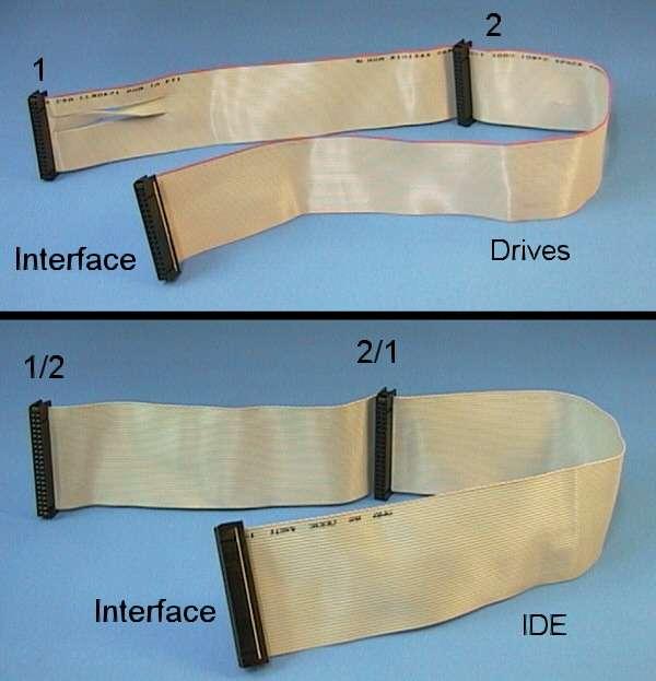 3-16 Figura 3.26 Cabos flat para drives de disquete e disco rígido IDE. O cabo flat IDE é um pouco mais largo (com 40 vias) que o cabo flat para drives de disquete (com apenas 34 vias).