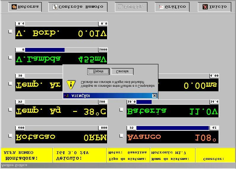 b) Comunicação entre o computador e o Rasther: Quando ocorrer queda de comunicação entre o Rasther e o computador aparecerá uma tela com a mensagem Verifique a conexão entre o Rasther e o Computador,