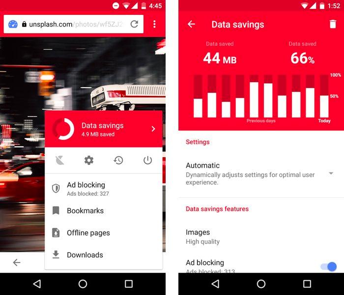 O foco do Opera Mini é reduzir ao máximo o consumo de dados e, para isso, oferece ao utilizador uma variedade de ferramentas para o conseguir.