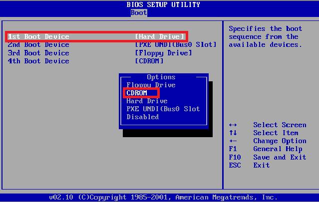 Na imagem acima podemos ver o exemplo da interface BIOS, para configura o CD de instalação do Ubuntu como um CD primário devemos selecionar pra opção BOOT, conforme a imagem acima destacado de