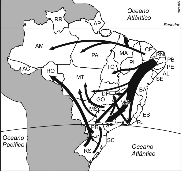 Proposto Observando os fluxos migratórios destacados no mapa, é correto afirmar, a respeito da Região Nordeste, que: a) nos primeiros séculos de ocupação europeia da Região Nordeste, desenvolveram-se