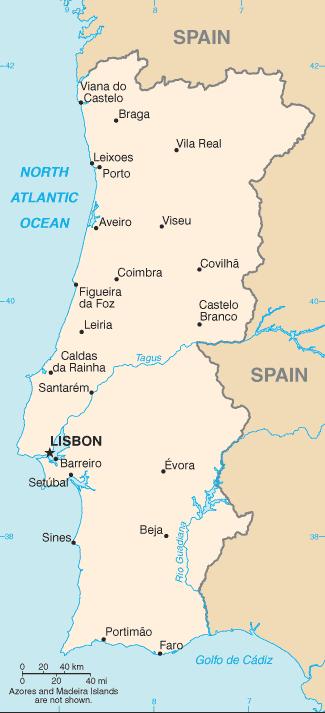Portugalia are o suprafaţă de 92 mii km², lungimea frontierei de stat (cu Spania) este de peste 1.