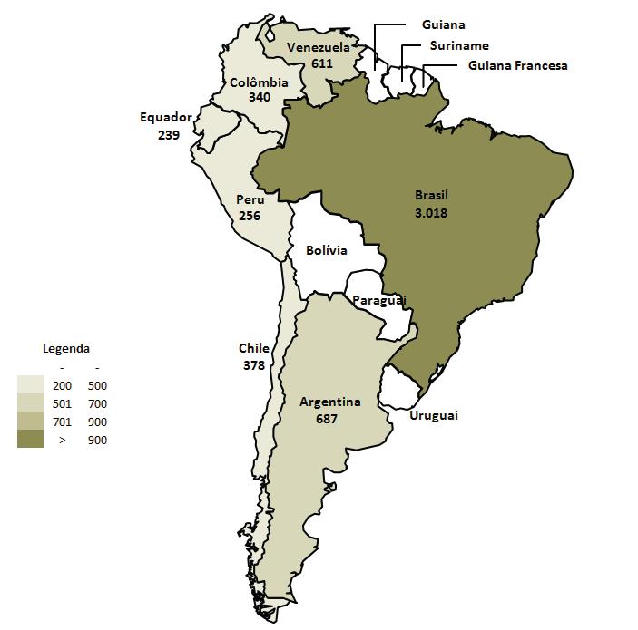 Figura 1 Consumo de combustíveis e derivados em países selecionados da América do Sul em 2016 (mil barris/dia). Fonte: ANP a partir de dados da BP (2017). Desde 1997, com a edição da Lei nº 9.
