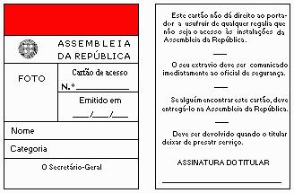 Anexo I Cartão de acesso para funcionários da Assembleia da República e dos gabinetes Observação.