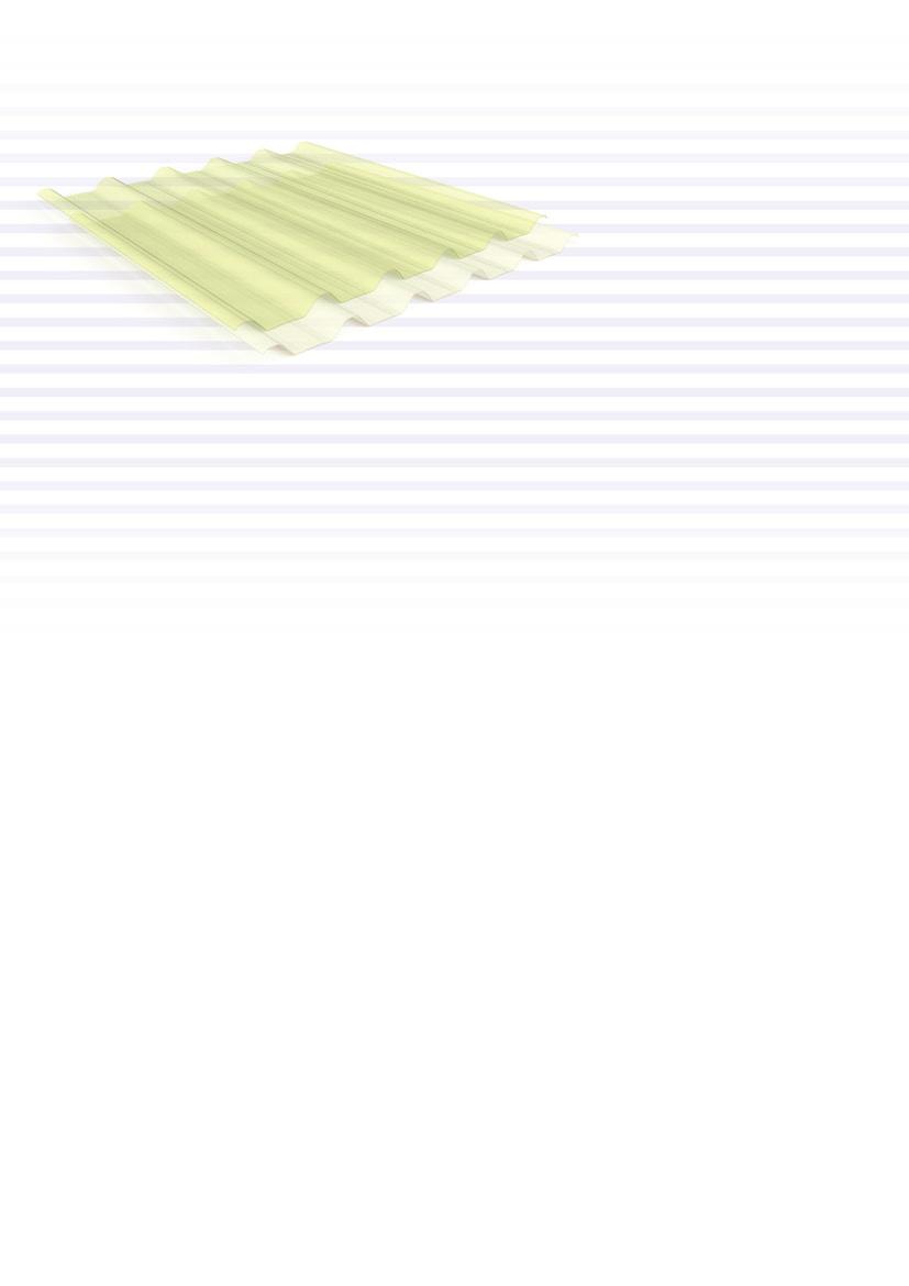 Telha Translúcida Trapezoidal RT 0/980 Leitosa Camada Superior Manta de Fibra (Véu) Camada Inferior Imagens ilustrativas Incolor A