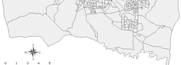 O maior parcelamento censitário (212 unidades) está na região sul da cidade que conta com 40% dos bairros da cidade ou 26 unidades.