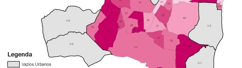 mapa 49 bairros de João Pessoa pela incidência % de mulheres sem rendimentos. Censo IBGE, 2000.