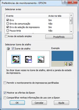 Desativação das ofertas especiais com Windows Você pode desativar mensagens de ofertas especiais da Epson usando um utilitário no seu computador Windows.