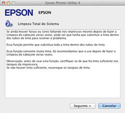 4. Siga as instruções na tela para fazer a descarga dos tubos de tinta. 5.