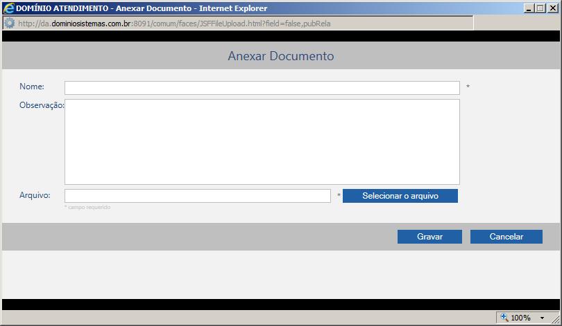 15. No campo Nome, informe um nome para identificar o documento publicado. 16. No campo Observação, informe alguma observação referente ao documento publicado. 17.