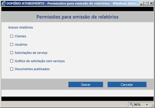 Na página Permissões para emissão de relatórios, você deve selecionar quais tipos de relatórios o usuário do escritório poderá emitir.