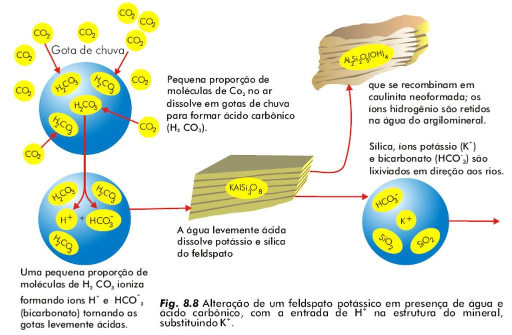 O Al e o Si se recombinam resultando em minerais neoformados (minerais secundários);