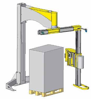 Sistema de braço rotativo Máquinas semi-automáticas para cargas leves e paletes irregulares Características A palete mantém-se estável durante o envolvimento ausência de força