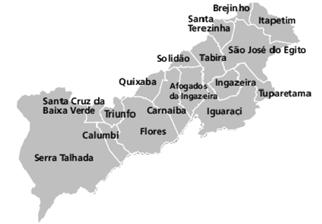 Figura 1.10. Municípios da RD Sertão do Pajeú Fonte: SECTMA, 2006 A economia da RD Sertão do Pajeú é baseada na agropecuária, na indústria, no comércio/ serviços e no turismo.