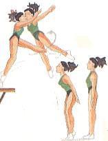 TRAVE (SAÍDA COM MEIA PIRUETA) Efetuar a impulsão a pés juntos com os braços na vertical; Procurar atingir a maior altura possível para executar meia- volta com o corpo